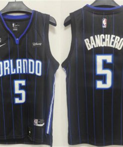 Men's Orlando Magic #5 Paolo Banchero Black With No.6 Patch Icon Edition Stitched Swingman Jersey1