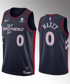 Men's Philadelphia 76ers #0 Tyrese Maxey Navy 2023-24 City Edition Stitched Basketball Jersey