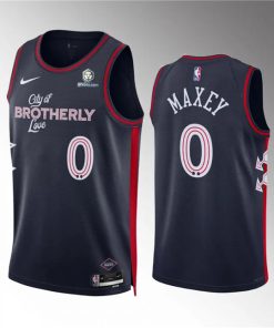 Men's Philadelphia 76ers #0 Tyrese Maxey Navy 2023-24 City Edition Stitched Jersey