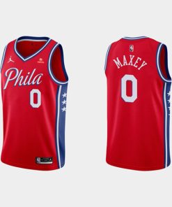 Men's Philadelphia 76ers #0 Tyrese Maxey Red Statement Edition Stitched Jersey