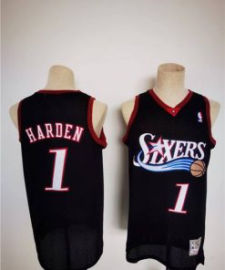 Men's Philadelphia 76ers #1 James Harden Mitchell & Ness Black Classics Stitched Basketball Jersey