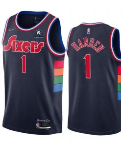 Men's Philadelphia 76ers #1 James Harden Navy City Edition Swingman Stitched Jersey