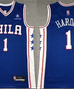 Men's Philadelphia 76ers #1 James Harden Royal 75th Anniversary Icon Edition Swingman Stitched Jersey