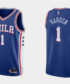 Men's Philadelphia 76ers #1 James Harden Royal Icon Edition Stitched Swingman Jersey
