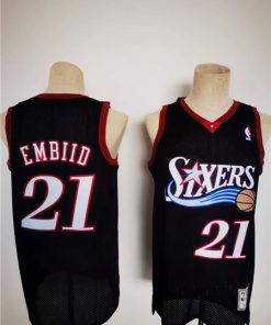 Men's Philadelphia 76ers #21 Joel Embiid Mitchell & Ness Black Classics Stitched Basketball Jersey