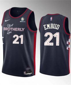 Men's Philadelphia 76ers #21 Joel Embiid Navy 2023-24 City Edition Stitched Basketball Jersey