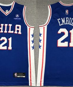Men's Philadelphia 76ers #21 Joel Embiid Royal 75th Anniversary Icon Edition Swingman Stitched Jersey