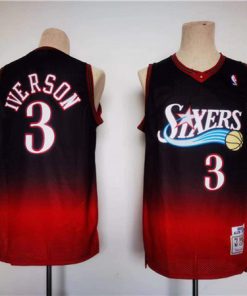 Men's Philadelphia 76ers #3 Allen Iverson Red Black Throwback Basketball Jersey