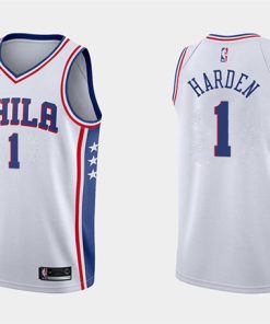 Men's Philadelphia 76ers White #1 James Harden Association Edition Stitched Swingman Jersey