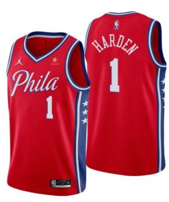 Men's Philadelphia 76ers White #1 James Harden Red Statement Edition Stitched Jersey
