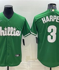 Men's Philadelphia Phillies #3 Bryce Harper Green Cool Base Stitched Baseball Jersey