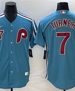 Men's Philadelphia Phillies #7 Trea Turner Blue Cool Base With Patch Stitched Jersey