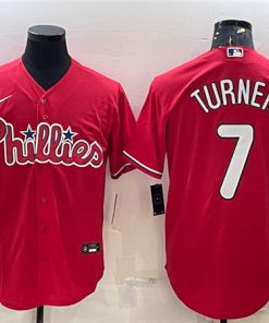 Men's Philadelphia Phillies #7 Trea Turner Red Cool Base Stitched Baseball Jersey