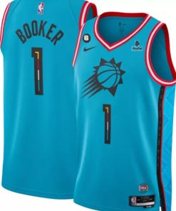 Men's Phoenix Suns #1 Devin Booker Blue 2022-23 City Edition With NO.6 And Payple Patch Stitched Basketball Jersey
