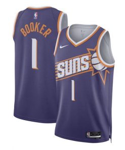 Men's Phoenix Suns #1 Devin Booker Purple 2023 Icon Edition Stitched Basketball Jersey