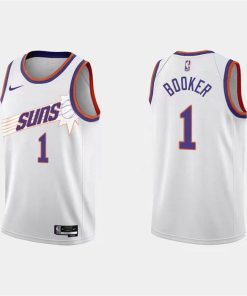 Men's Phoenix Suns #1 Devin Booker White Association Edition Stitched Jersey