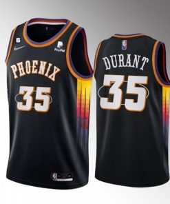 Men's Phoenix Suns #35 Kevin Durant Black 2022-23 With No.6 Patch Statement Edition Stitched Basketball Jersey