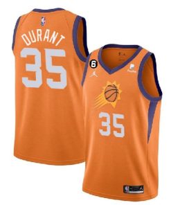 Men's Phoenix Suns #35 Kevin Durant Orange With NO.6 Patch Statement Edition Stitched Basketball Jersey