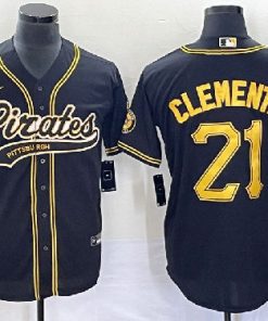 Men's Pittsburgh Pirates #21 Roberto Clemente Black Cool Base Stitched Baseball Jersey
