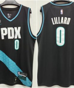 Men's Portland Trail Blazers #0 Damian Lillard 2022-23 Black With No.6 Patch City Edition Stitched Basketball Jersey