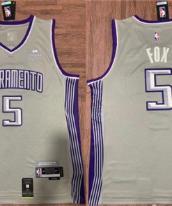 Men's Sacramento Kings #5 De'Aaron Fox Gray No.6 Patch Stitched Jersey