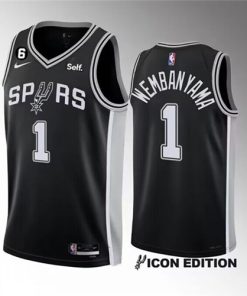 Men's San Antonio Spurs #1 Victor Wembanyama Black 2022-23 Icon Edition With NO.6 Patch Stitched Basketball Jersey