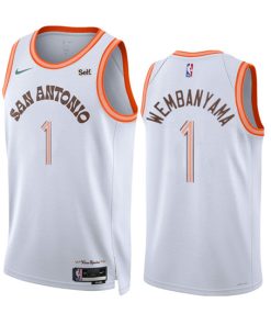 Men's San Antonio Spurs #1 Victor Wembanyama White 2023-24 City Edition Stitched Basketball Jersey