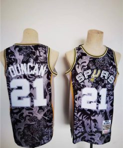 Men's San Antonio Spurs #21 Tim Duncan 1998-99 Black Lunar New Year Tiger CNY 4.0 Throwback Stitched Jersey