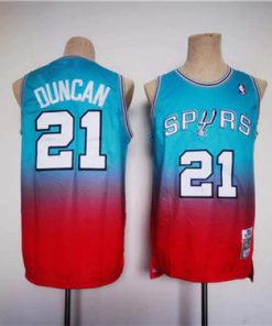 Men's San Antonio Spurs #21 Tim Duncan Blue Red Stitched Basketball Jersey