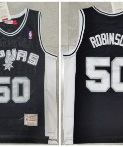 Men's San Antonio Spurs #50 David Robinson Black Throwback Stitched Jersey