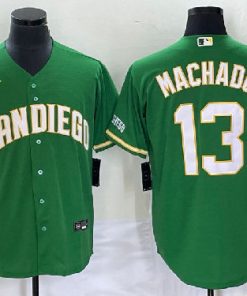 Men's San Diego Padres #13 Manny Machado Green Cool Base Stitched Baseball Jersey