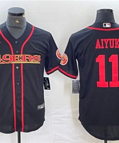 Men's San Francisco 49ers #11 Brandon Aiyuk Black With Patch Cool Base Stitched Baseball Jersey
