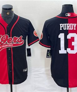Men's San Francisco 49ers #13 Brock Purdy Red Black Split With Patch Cool Base Stitched Baseball Jersey