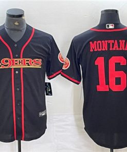 Men's San Francisco 49ers #16 Joe Montana Black With Patch Cool Base Stitched Baseball Jersey