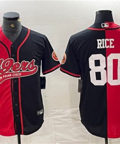 Men's San Francisco 49ers #80 Jerry Rice Red Black Split With Patch Cool Base Stitched Baseball Jersey