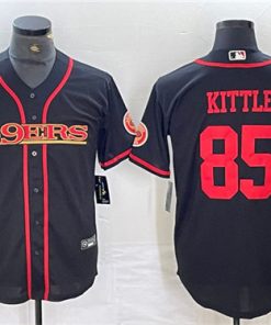 Men's San Francisco 49ers #85 George Kittle Black With Patch Cool Base Stitched Baseball Jersey