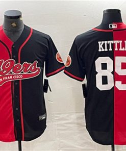 Men's San Francisco 49ers #85 George Kittle Red Black Split With Patch Cool Base Stitched Baseball Jersey