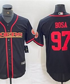 Men's San Francisco 49ers #97 Nick Bosa Black With Patch Cool Base Stitched Baseball Jersey