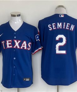 Men's Texas Rangers #2 Marcus Semien Royal With Patch Cool Base Stitched Baseball Jersey