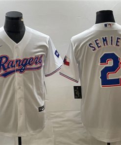 Men's Texas Rangers #2 Marcus Semien White With Patch Cool Base Stitched Baseball Jersey