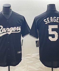 Men's Texas Rangers #5 Corey Seager Black Cool Base Stitched Baseball Jersey