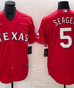 Men's Texas Rangers #5 Corey Seager Red Cool Base Stitched Baseball Jersey