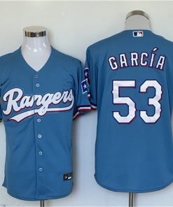Men's Texas Rangers #53 Adolis Garcia Blue With Patch Cool Base Stitched Jersey