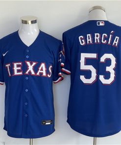 Men's Texas Rangers #53 Adolis Garcia Royal With Patch Cool Base Stitched Jersey