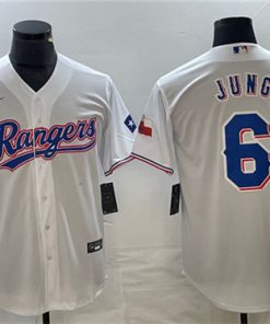 Men's Texas Rangers #6 Josh Jung White With Patch Cool Base Stitched Baseball Jersey