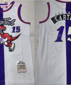 Men's Toronto Raptors #15 Vince Carter Purple White Splite Throwback Stitched Jersey