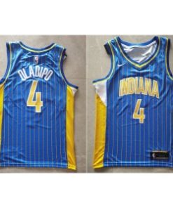 Pacers 4 Victor Oladipo Blue Yellow Men Jersey