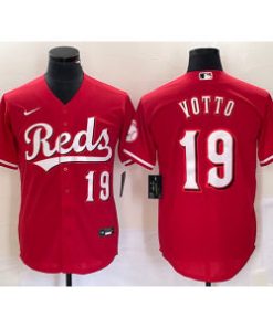Reds 19 Joey Votto Red Cool Base Men Jersey