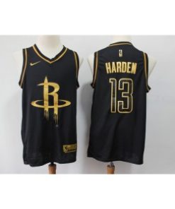 Rockets 13 James Harden Black Gold Nike Men Jersey