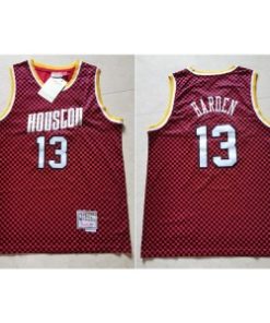 Rockets 13 James Harden Red Checkerboard Hardwood Classics Men Jersey